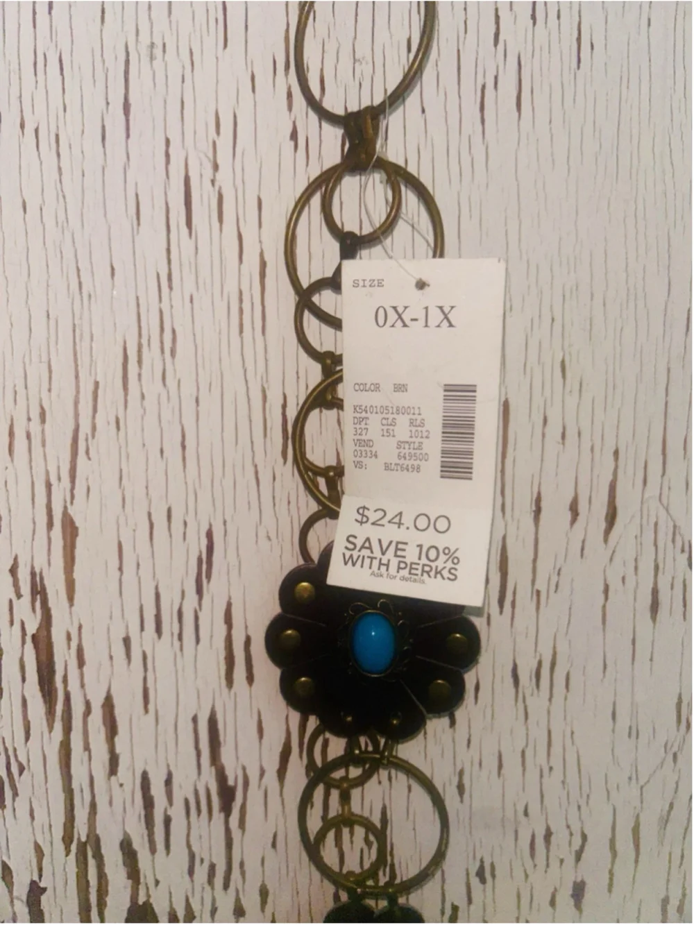 Faux turquoise Leather Tone Chain link OX-1X wide adjustable Belt